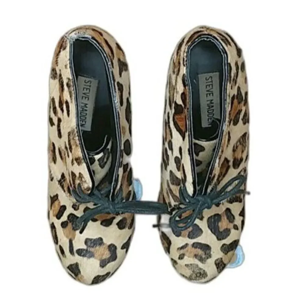Vintage Steve Madden Annie Leopard Pony Wedge Heel Boots Booties Womens Size 7.5
